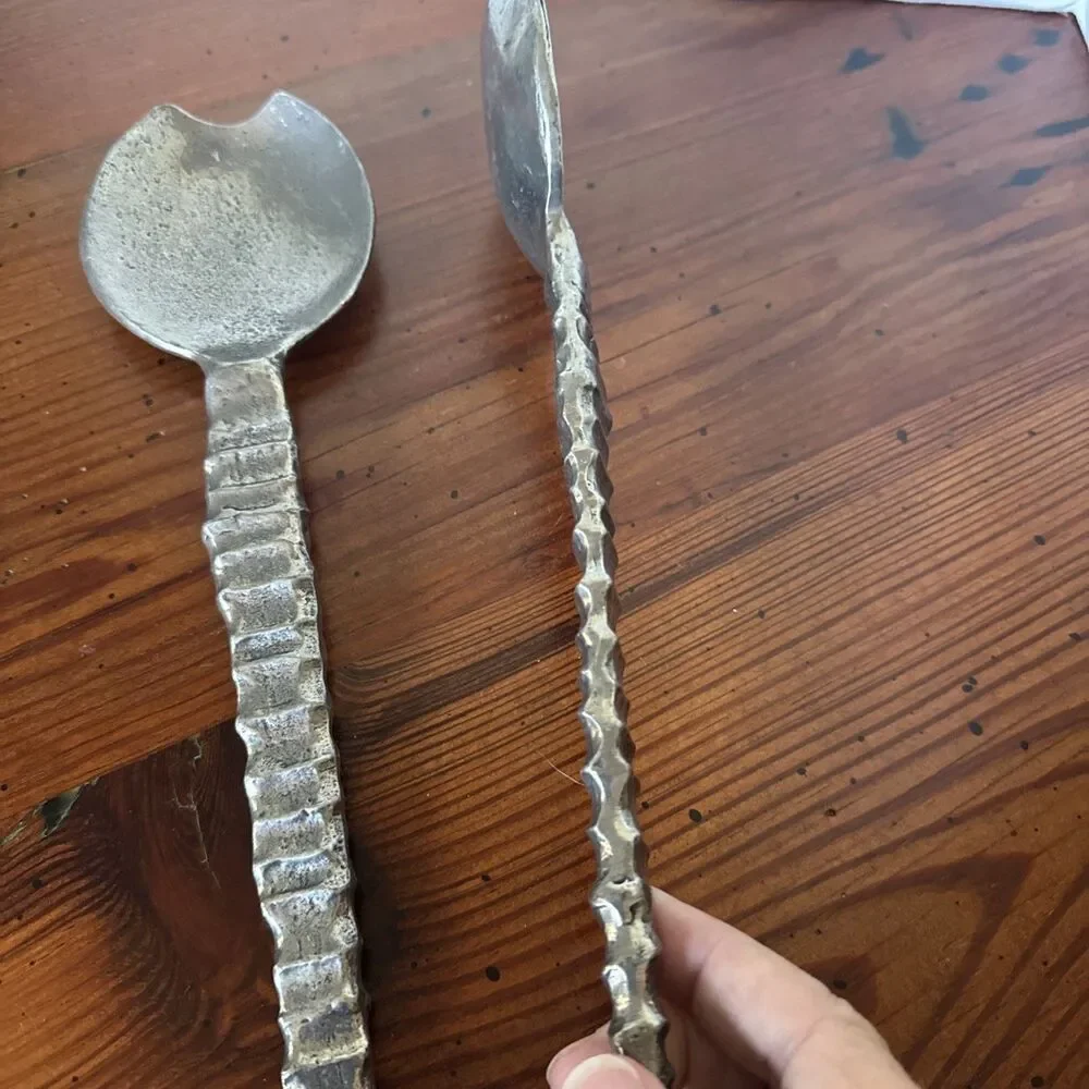 Metal 13” Salad Servers  They Look Handcrafted Aluminum Heavy Solid